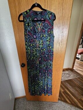 FINAL..Denim 24/7 Crinkle Knit Paisley Maxi Dress in Navy